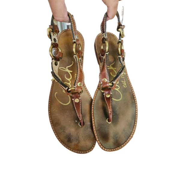 Coach women's Brown Leather Sandals Size 7 - Picture 1 of 5
